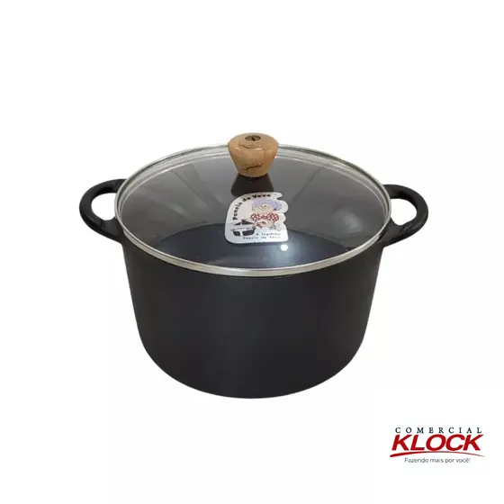 Panela de Ferro Fundido Tampa de Vidro 260mm x 11cm | Panela da Vovó - 5,2L - Tampa de Vidro Temperado