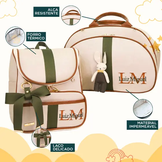 Bolsas Maternidade 2 Peças Bolsa e Mochila Personalizado Térmica Impermeável, Coleção Berlim