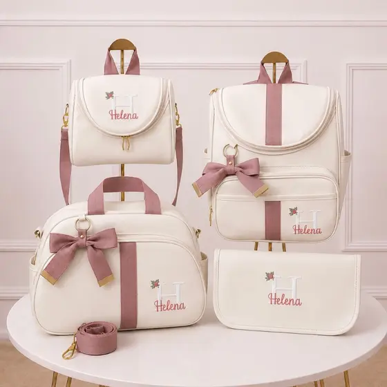 Kit Bolsas Maternidade 4 Peças Luxo, Completo Personalizado térmico e impermeável, Coleção Premium