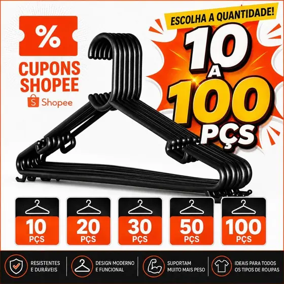 100 cabides reforçado para roupas cabide adulto preto 100 unidades cruzeta para roupa
