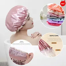 [ KIT 2 ] Touca de Banho / Cetim Dupla Camada Impermeável Lisa –  Leve e Confortável - 26CM/30CM