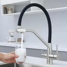 Torneira de Cozinha 3 em 1 Premium com Tubo Flexível Misturador Quente e Frio + Água Filtrada