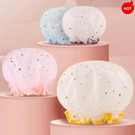 [ KIT 2 ] Touca de Banho Feminina com Tule Estrelado | Forro Impermeável EVA | Reutilizável