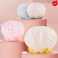 [ KIT 2 ] Touca de Banho Feminina com Tule Estrelado | Forro Impermeável EVA | Reutilizável