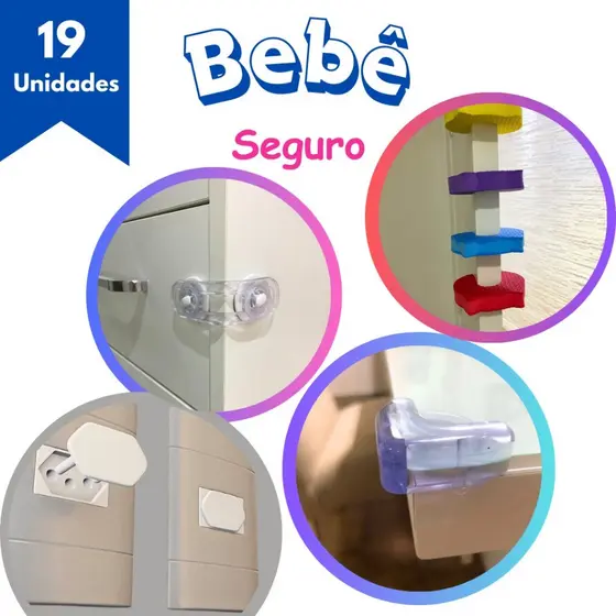 Kit casa segura para bebe e criança  protegendo seu filho Trava porta - Quina - Salva dedo - protetor tomada