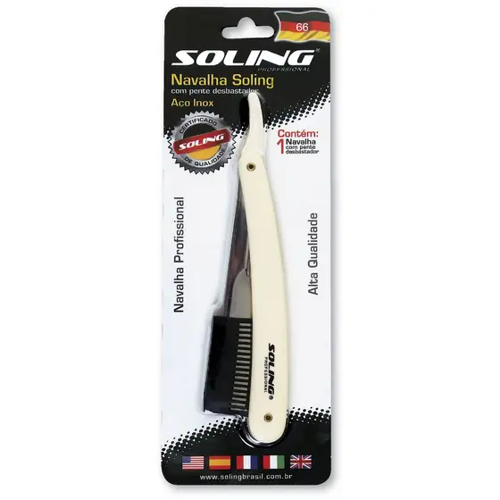 Navalha Soling Profissional com Pente Desbastador Cabelo