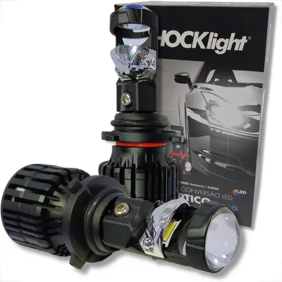 KIT LÂMPADA CONVERSÃO ELIPTICO FAROL LED PROJETOR HB4 9006 6500K 12V 5000LM SHOCKLIGHT