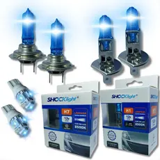 KIT LÂMPADA SHOCKLIGHT SUPER BRANCA FAROL ALTO BAIXO E LANTERNA H1 H7 T10 DUPLO FOCO 55W 12V 8500K