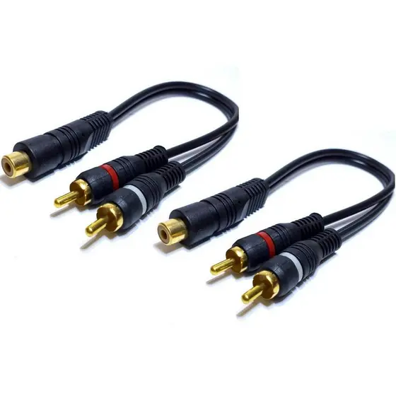 2 Cabos RCA Y 2M1F  2 Machos e 1 Fêmea Som automotivo Módulo Amplificador Potencia Semi Blindado Injetado Alta Qualidade