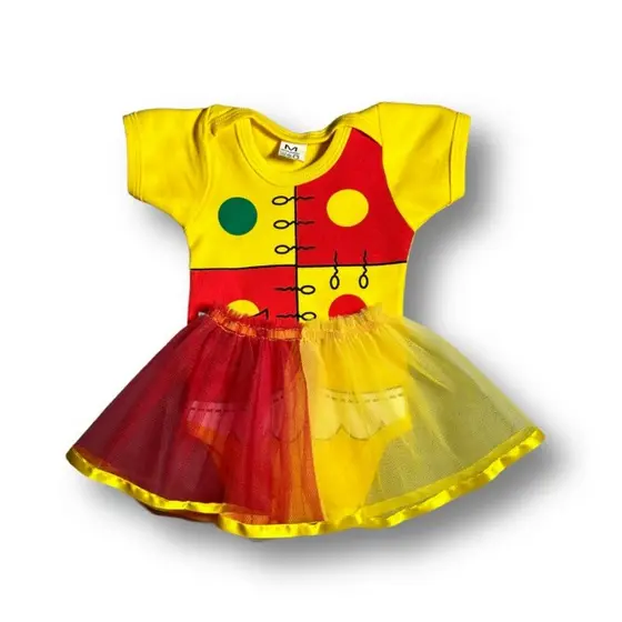 Body Bebê Temático Emília com Saia de Tule 100% Algodão.