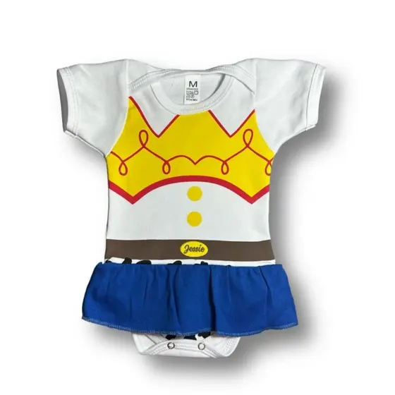 Body Bebê Temático Jessie com Saia 100% Algodão.