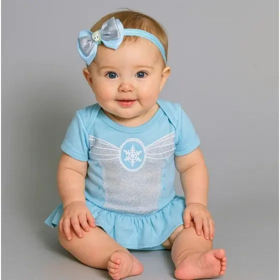 Body Bebê Temático Elsa com Capa e Saia  100% Algodão.