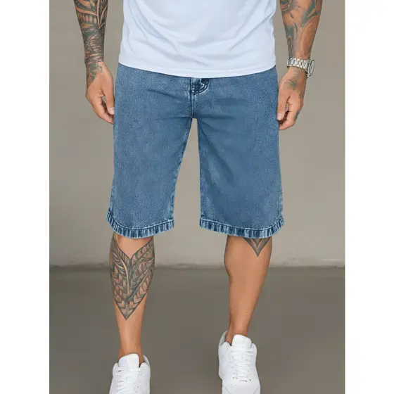 Bermuda Reta Masculina Street Wear Jeans Short Premium Casualidade e Estilo Cargo Denim