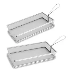 Kit 2 Cesta Em Inox Servir Porções Frango Fritas Salgados Lanches