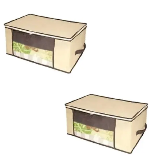Kit 2 Caixas Organizadoras De Roupa TNT Resistente Com Alça Para Closet Armário 45x45x20cm