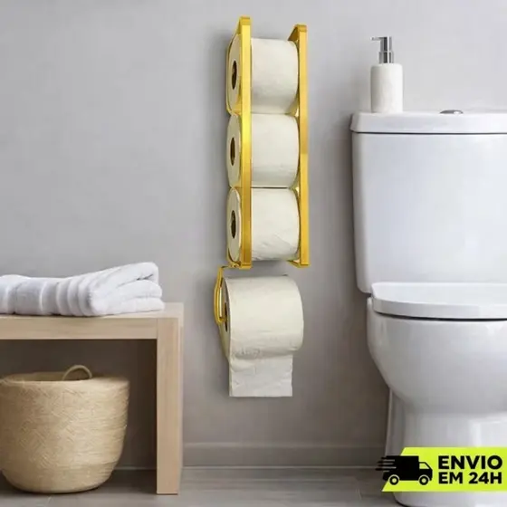 Suporte Para Papel Higiênico Decorart Metais 4 Rolos Dourdo