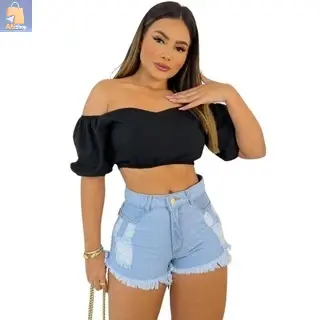 Short Jeans Feminino Cintura Alta 100% algodão