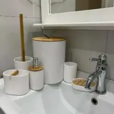 Kit Organização Pote Elegância Sofisticação Ambiente Caixa Suporte Banheiro Saboneteira Lixeira