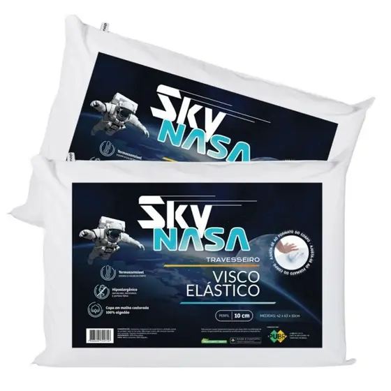 Kit 2 Travesseiros Viscoelástico Basic Sky NASA Anatômico Terapêutico Algodão Antiácaro