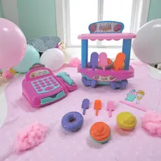 Kit Caixa Infantil Brinquedo Presente Registradora Fabrica Sorveteria Boneca Presente Urso Criança