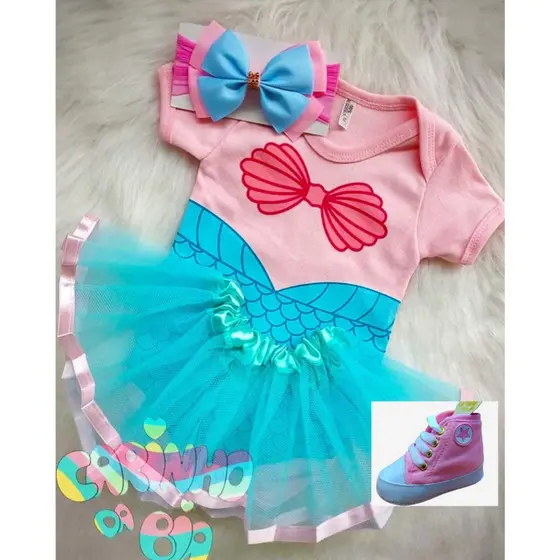 Body mesversário bebê menina Sereia