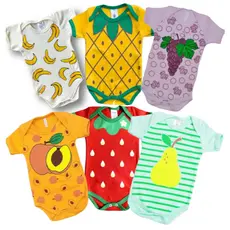Body Divertido Para Bebê Mesversário Frutas - Frutinhas - Introdução Alimentar