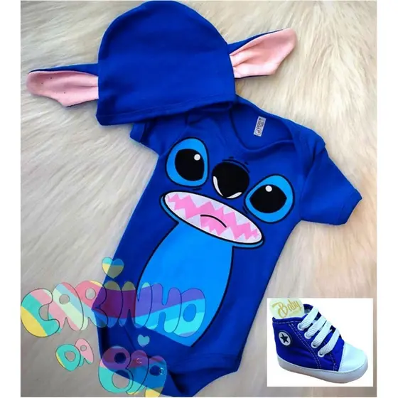 Body Mesversário Bebê Menino Stitch