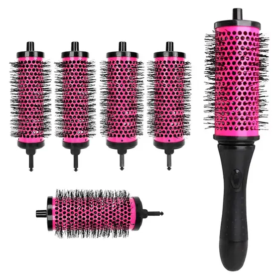 Escova de Cabelo 6 em 1 – Cabo Removível, Volume e Cachos Incríveis – Fácil de Usar, Profissional e Perfeita!