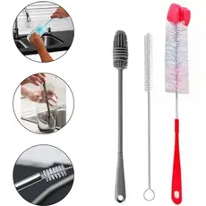 Kit 3 Escovas Limpeza Silicone e Nylon para Mamadeiras Copos Canudos Garrafas