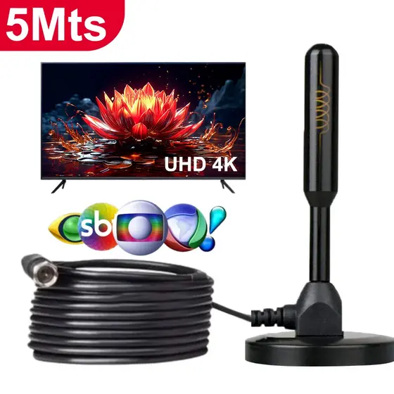 Antena Digital 5 metros interna Sinal TV HDTV Base Imã  Externo a prova d'agua antena digital externa antena de tv