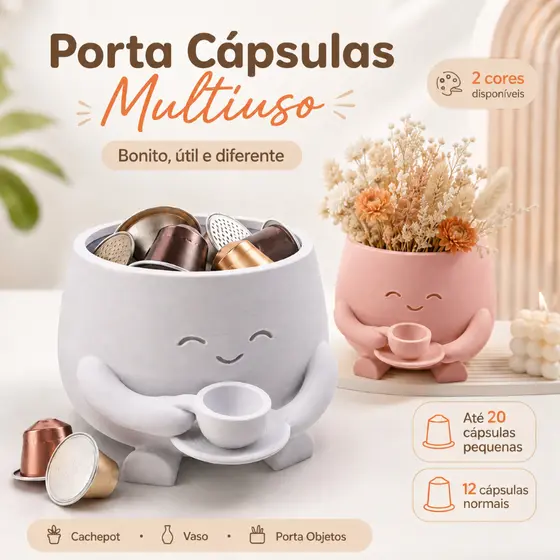 Cachepot Porta Cápsulas Café Multiuso Vaso Porta Objetos Decorativo Branco ou Rosa