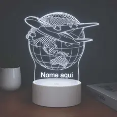 Abajur Luminária Mundo e Avião Personalizada em Led