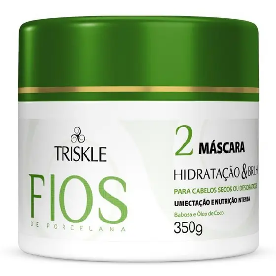 Triskle Fios Porcelana Máscara Tratamento Creme Hidratação Brilho Cabelos Secos Desidratados 300g