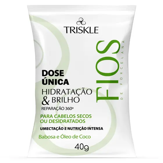 Triskle Fios Porcelana Dose Única Hidratação Brilho Cabelos Secos Desidratados 40g