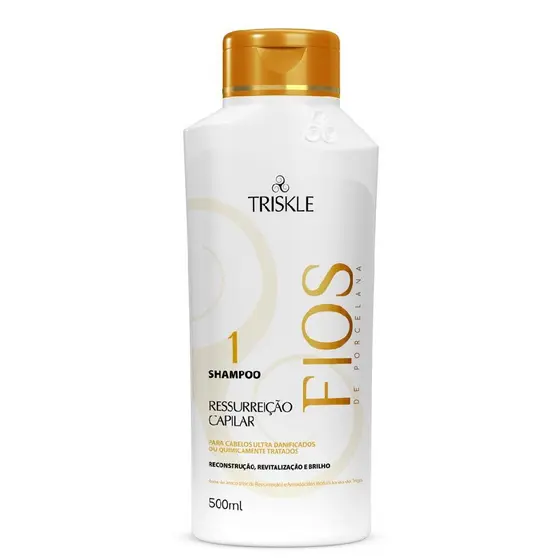 Triskle Fios Porcelana Shampoo Ressurreição Capilar Reconstrução Reparação Brilho 500ml