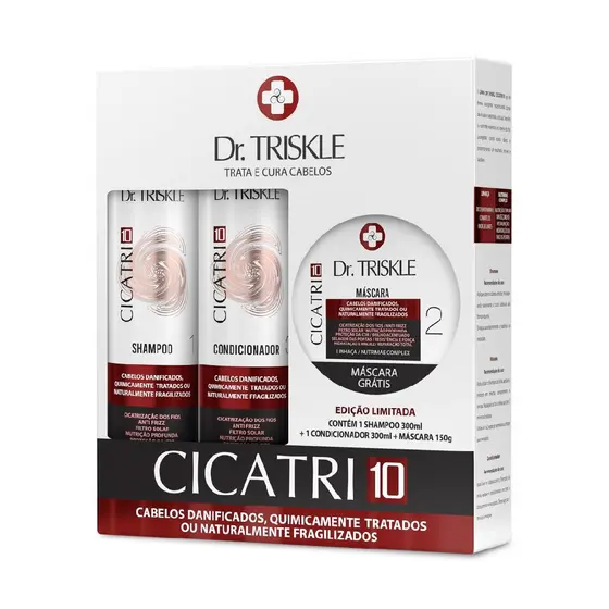 Kit Dr. Triskle Cicatri 10 Shampoo 300ml Condicionador 300ml Máscara Reparação Cicatrização 150g
