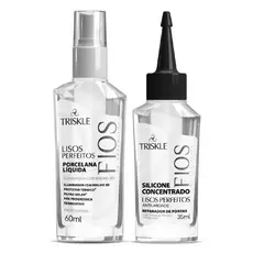 Kit Triskle Lisos Perfeitos Porcelana Líquida Iluminadora 60ml Silicone Óleo Reparador 35ml