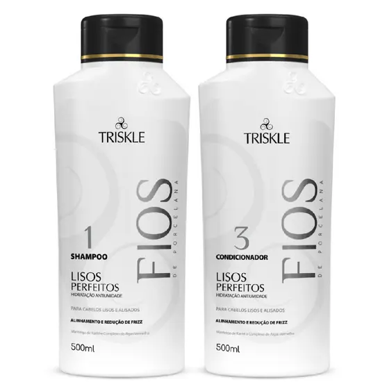 Kit Triskle Lisos Perfeitos Shampoo Sem Sal 500ml Condicionador Antifrizz Leave-In 300ml