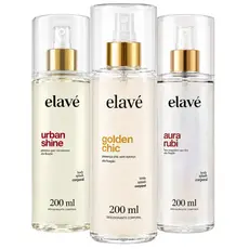 Kit Elavé Body Splash Feminino Urban Shine | Aura Rubi | Golden Chic 200ml - Inspirado 212 VIP | Baccarat | J'Adore