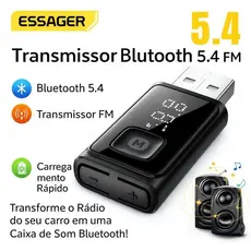 Adaptador FM Bluetooth Digital 5.4 para Carro Essager Transmissor FM Chamadas Viva-Voz Cancelamento de Ruído