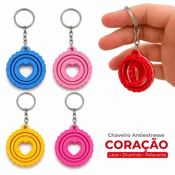 Chaveiro Anti Estress Coração Articulado Fidget Relaxante Varias Cores