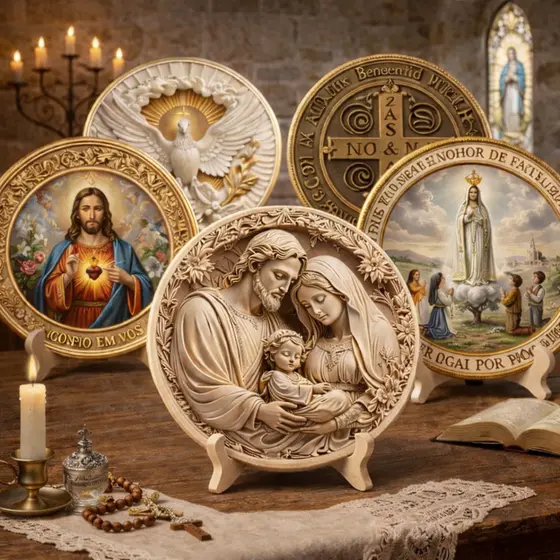 Placa Decorativa Redonda 20cm Com Suporte De Mesa Religiosa Cristão Católico