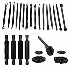 Kit Estecas 16 Ferramentas +   Cortador Carretilha 5 em 1  +  4 Rolos Liso e Marcadores