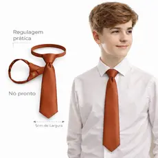 Gravata Slim Juvenil Terracota Com Nó Feito de 9 a 14 Anos Casamento Batizado Pajem