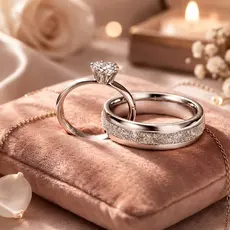 Kit Dois Anéis | Anel Solitário Diamante Zircônia + Anel Aparador Faixa Central Cravejada Prata 925 Legítima