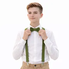 Kit Suspensório e Gravata Borboleta Juvenil Verde Oliva Para Meninos de 9 a 17 Anos Ideal Para Eventos Festas Pajem