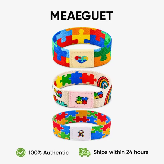 Pulseira Autismo TEA Infantil Quebra-Cabeça Elástica Colorida Confortável Meninos Meninas Adolescentes Adultos Meaeguet