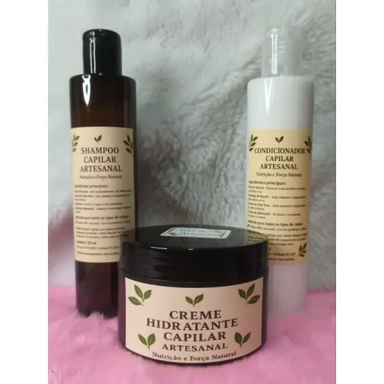 Kit Capilar Shampoo Condicionador e Creme HIdratante Artesanal