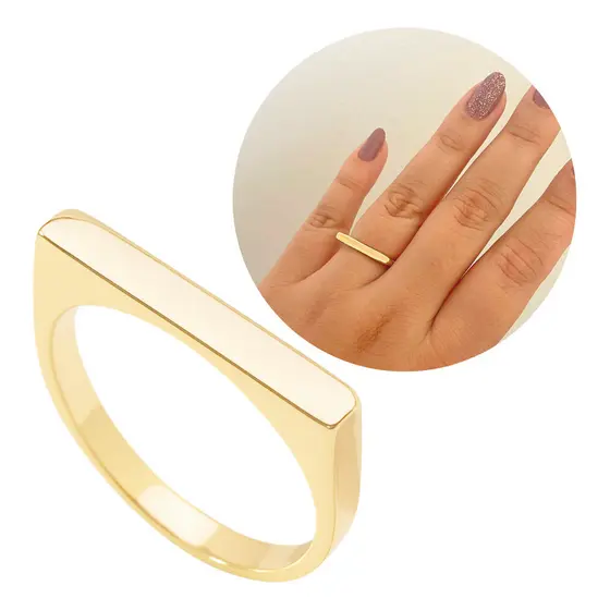 Anel Chapinha Retangular Liso Delicado Banhado A Ouro 18k