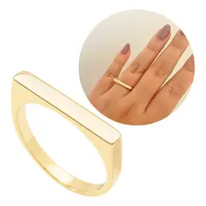 Anel Chapinha Retangular Liso Delicado Banhado A Ouro 18k